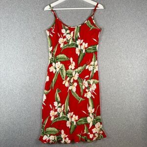 Vintage Kaua'iana Womens Medium Hawaiian Print Tank Mini Dress Red Ruffle Hem